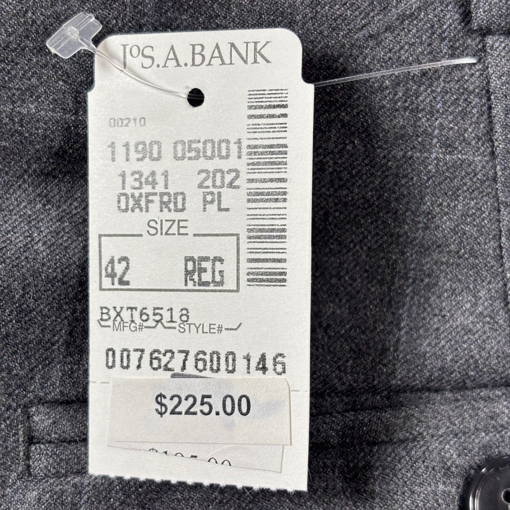 New Jos A Bank Traveler's Collection‎ 42 R Gray Plaid. 100% Wool Pants Unhemmed - Picture 4 of 14